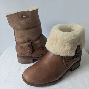 UGG Brown And Cream Chyler Shearling Water Resistant Winter Ankle Boots Size 7